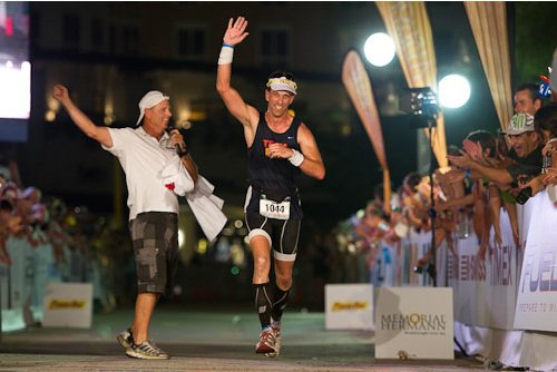 Crossing the Finish at Ironman Texas 2011